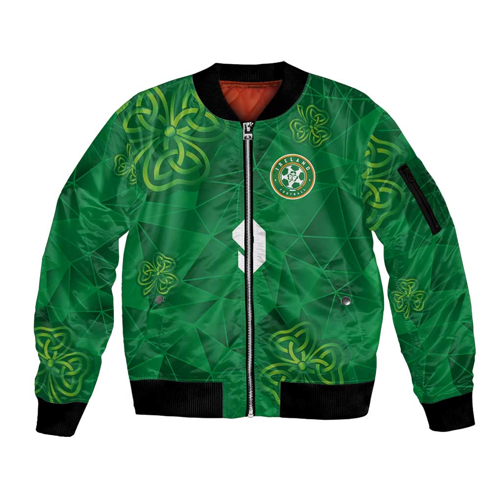 Custom Ireland Football Sleeve Zip Bomber Jacket Shamrock Celtic Geometric Sport