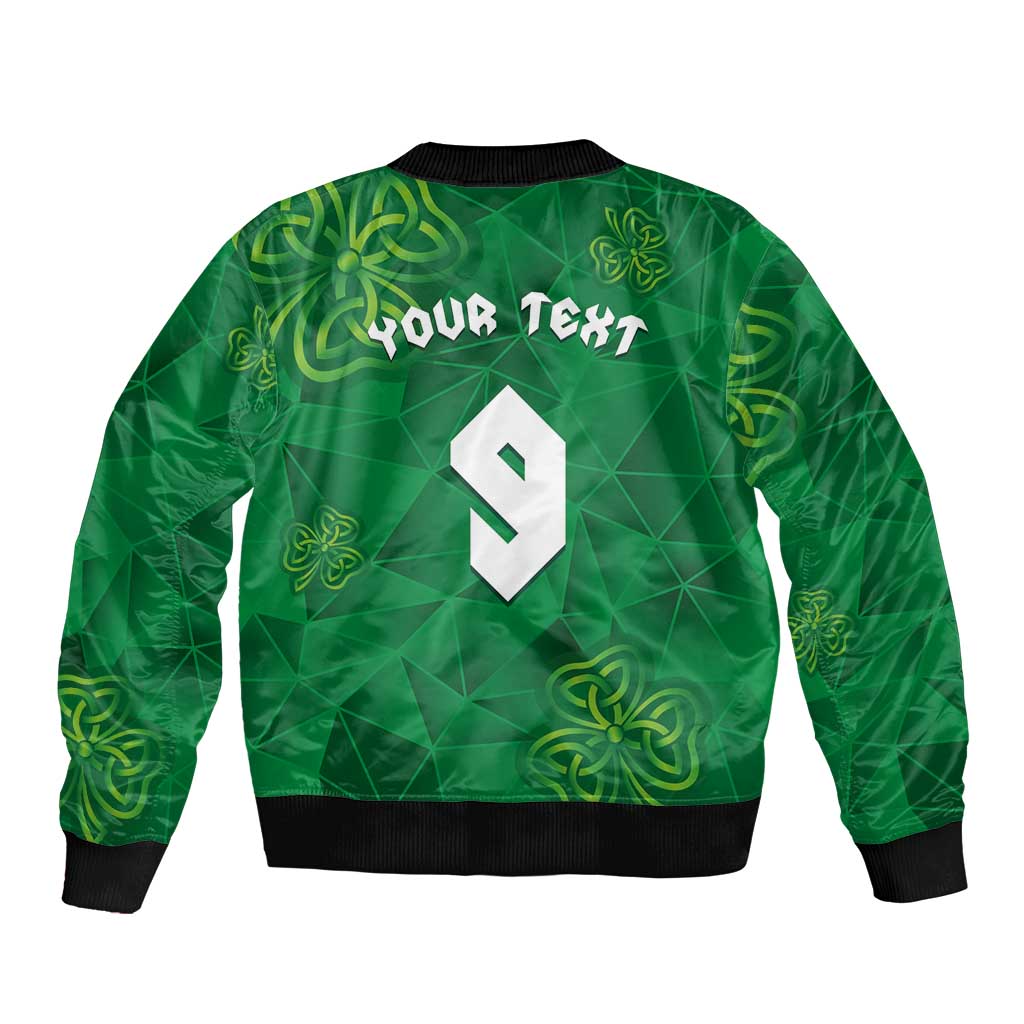Custom Ireland Football Sleeve Zip Bomber Jacket Shamrock Celtic Geometric Sport