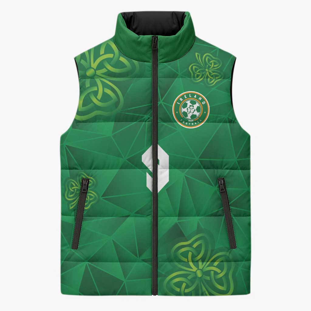 Custom Ireland Football Sleeveless Puffer Jacket Shamrock Celtic Geometric Sport