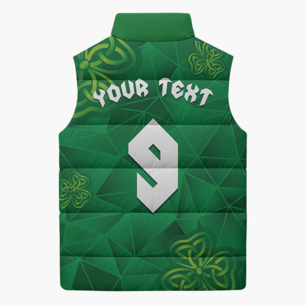 Custom Ireland Football Sleeveless Puffer Jacket Shamrock Celtic Geometric Sport