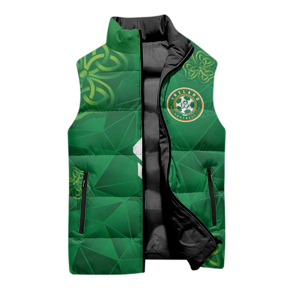 Custom Ireland Football Sleeveless Puffer Jacket Shamrock Celtic Geometric Sport