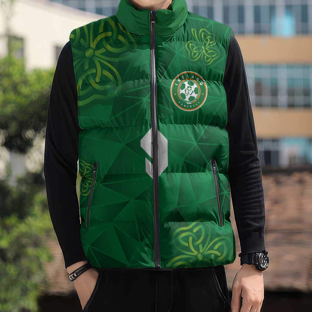 Custom Ireland Football Sleeveless Puffer Jacket Shamrock Celtic Geometric Sport