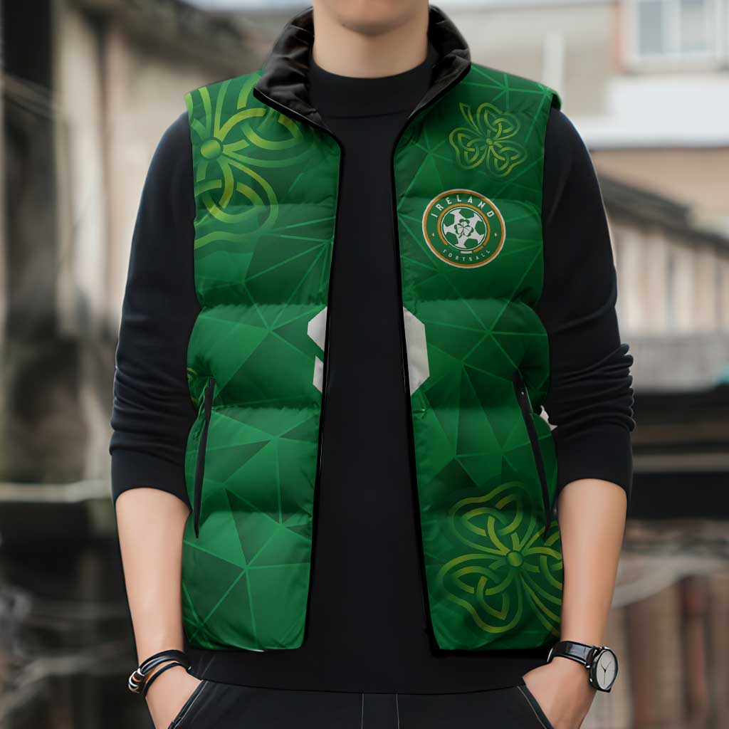 Custom Ireland Football Sleeveless Puffer Jacket Shamrock Celtic Geometric Sport