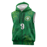 Custom Ireland Football Sleeveless Zip Hoodie Shamrock Celtic Geometric Sport