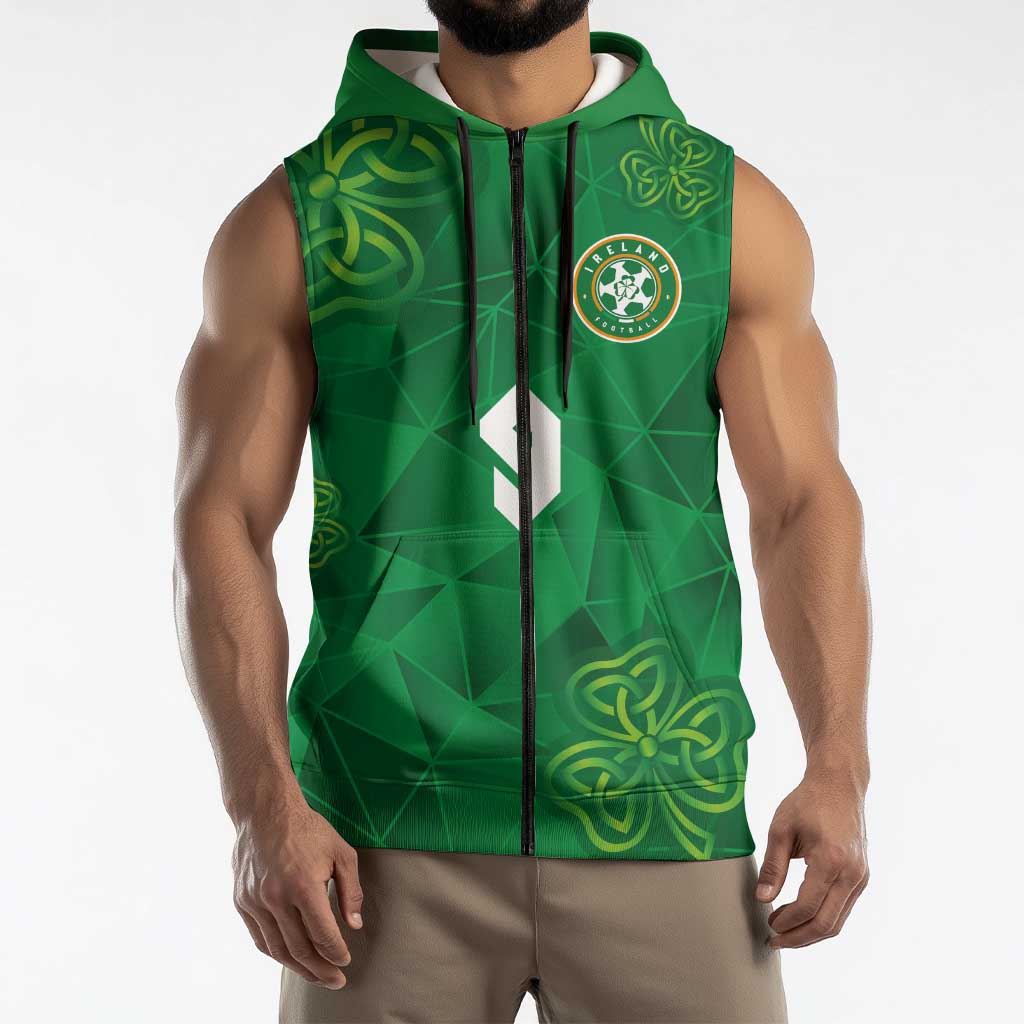 Custom Ireland Football Sleeveless Zip Hoodie Shamrock Celtic Geometric Sport