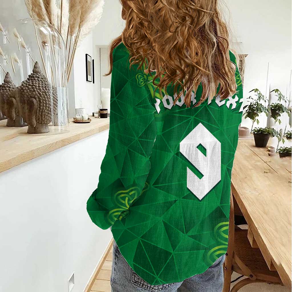 Custom Ireland Football Women Casual Shirt Shamrock Celtic Geometric Sport