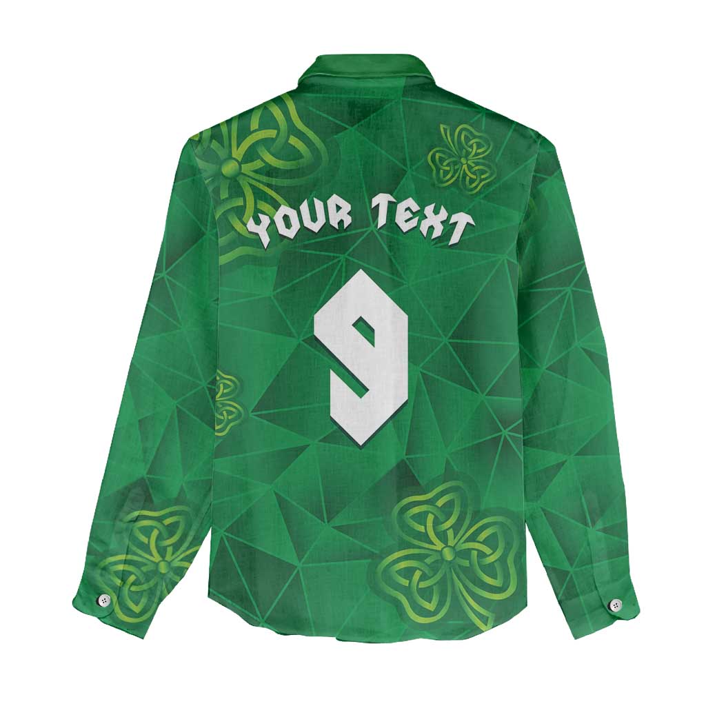 Custom Ireland Football Women Casual Shirt Shamrock Celtic Geometric Sport