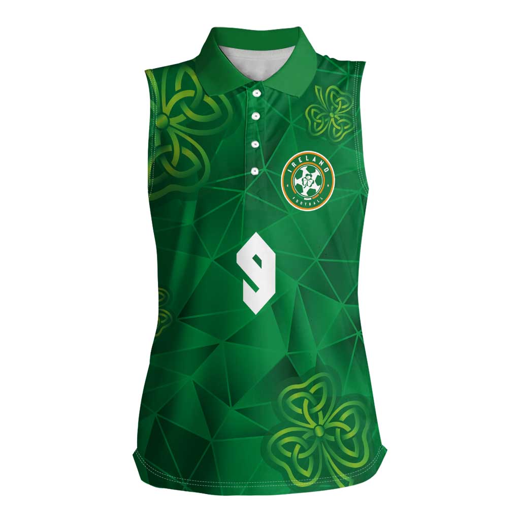 Custom Ireland Football Women Sleeveless Polo Shirt Shamrock Celtic Geometric Sport