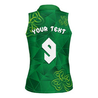 Custom Ireland Football Women Sleeveless Polo Shirt Shamrock Celtic Geometric Sport