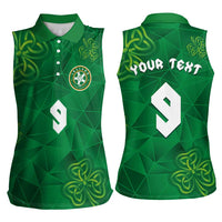 Custom Ireland Football Women Sleeveless Polo Shirt Shamrock Celtic Geometric Sport