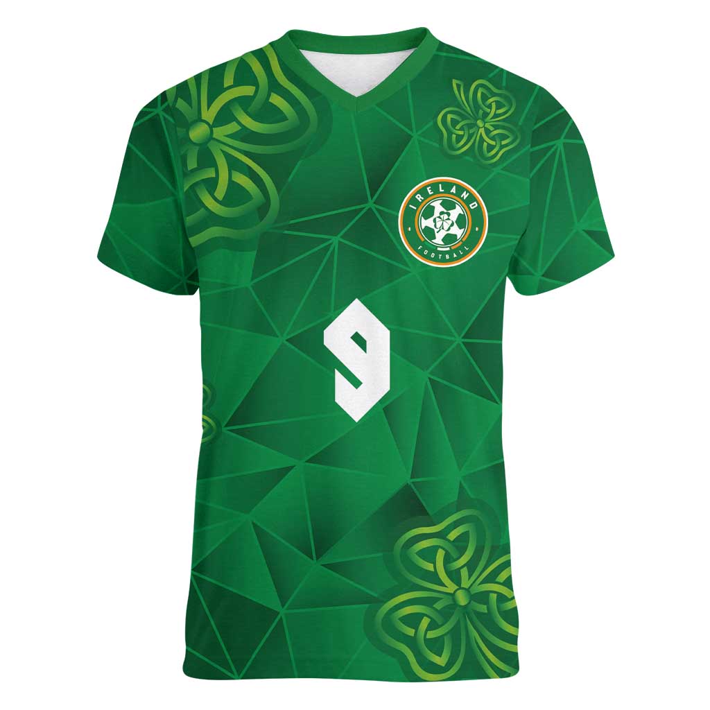 Custom Ireland Football Women V-Neck T-Shirt Shamrock Celtic Geometric Sport