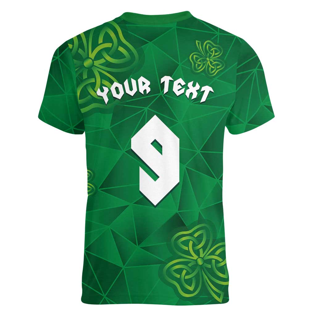 Custom Ireland Football Women V-Neck T-Shirt Shamrock Celtic Geometric Sport