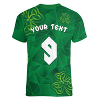 Custom Ireland Football Women V-Neck T-Shirt Shamrock Celtic Geometric Sport