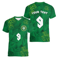 Custom Ireland Football Women V-Neck T-Shirt Shamrock Celtic Geometric Sport