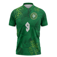 Custom Ireland Football Zipper Polo Shirt Shamrock Celtic Geometric Sport