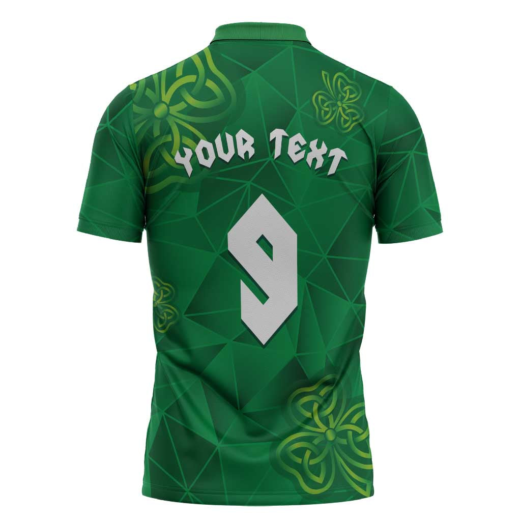 Custom Ireland Football Zipper Polo Shirt Shamrock Celtic Geometric Sport