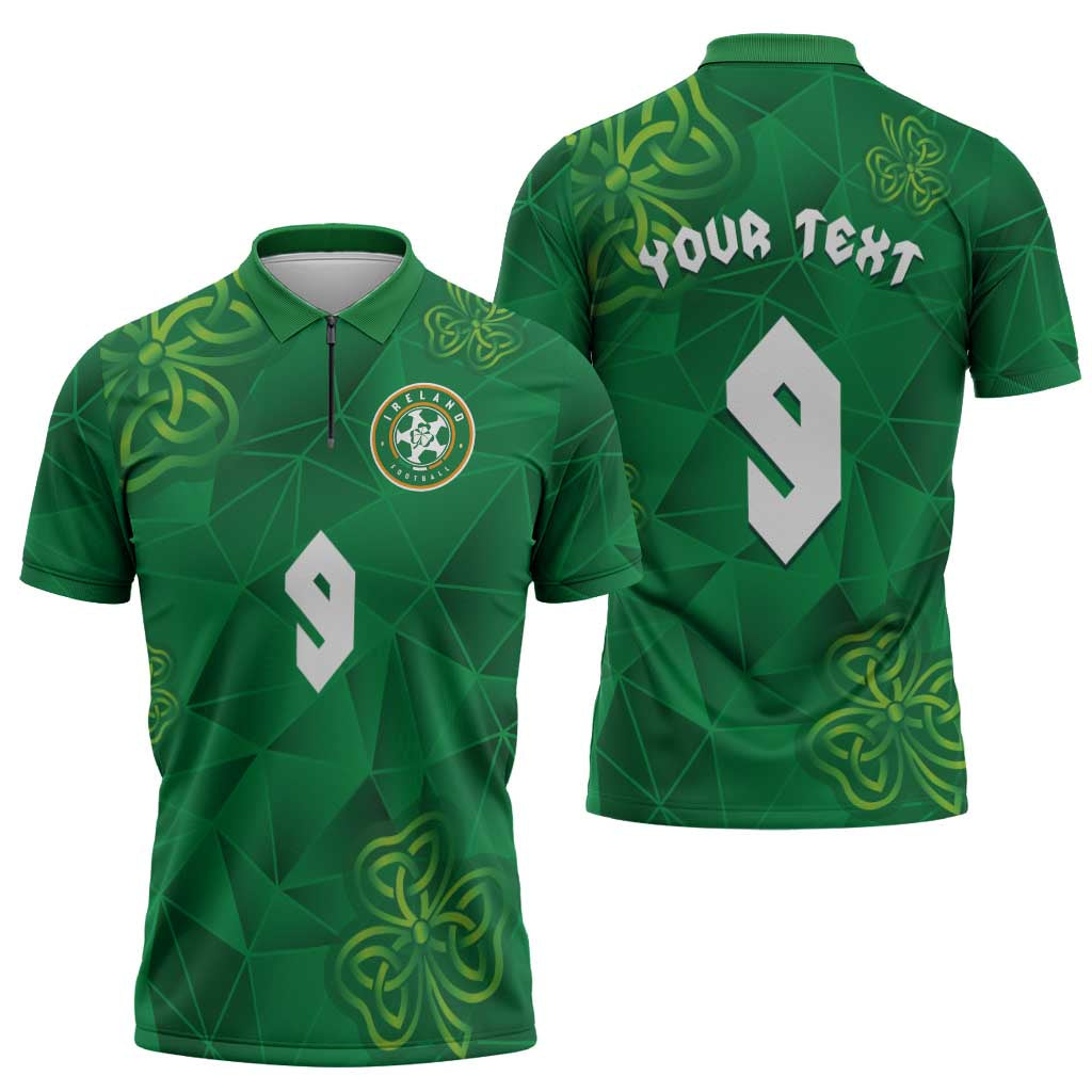 Custom Ireland Football Zipper Polo Shirt Shamrock Celtic Geometric Sport