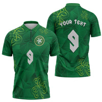 Custom Ireland Football Zipper Polo Shirt Shamrock Celtic Geometric Sport