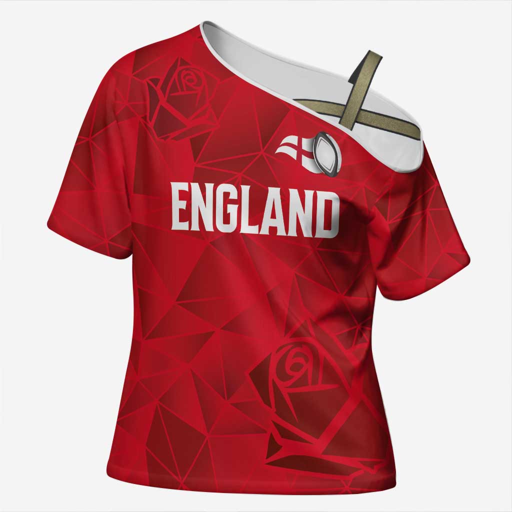 Custom England Rugby Cross Shoulder Shirt Roses Geometric Sport