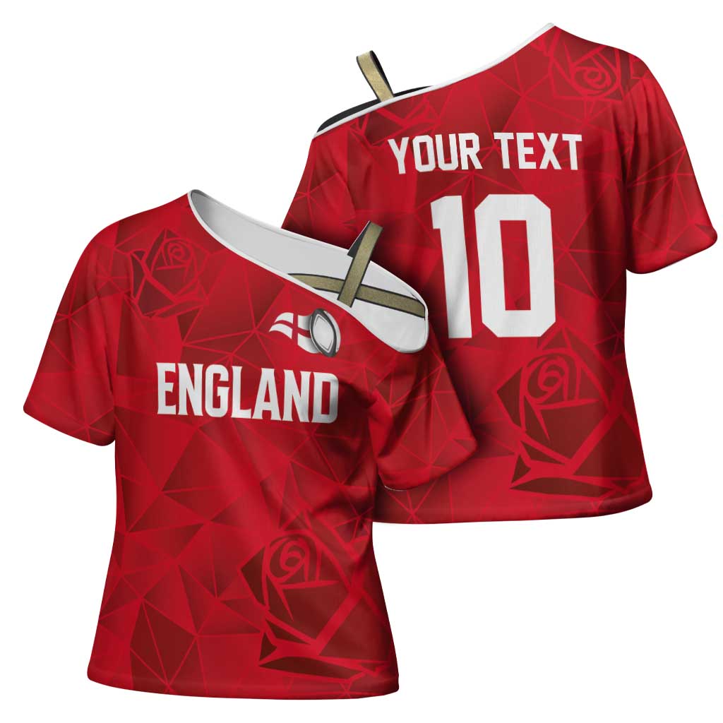 Custom England Rugby Cross Shoulder Shirt Roses Geometric Sport