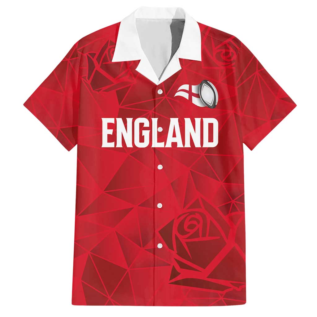 Custom England Rugby Hawaiian Shirt Roses Geometric Sport