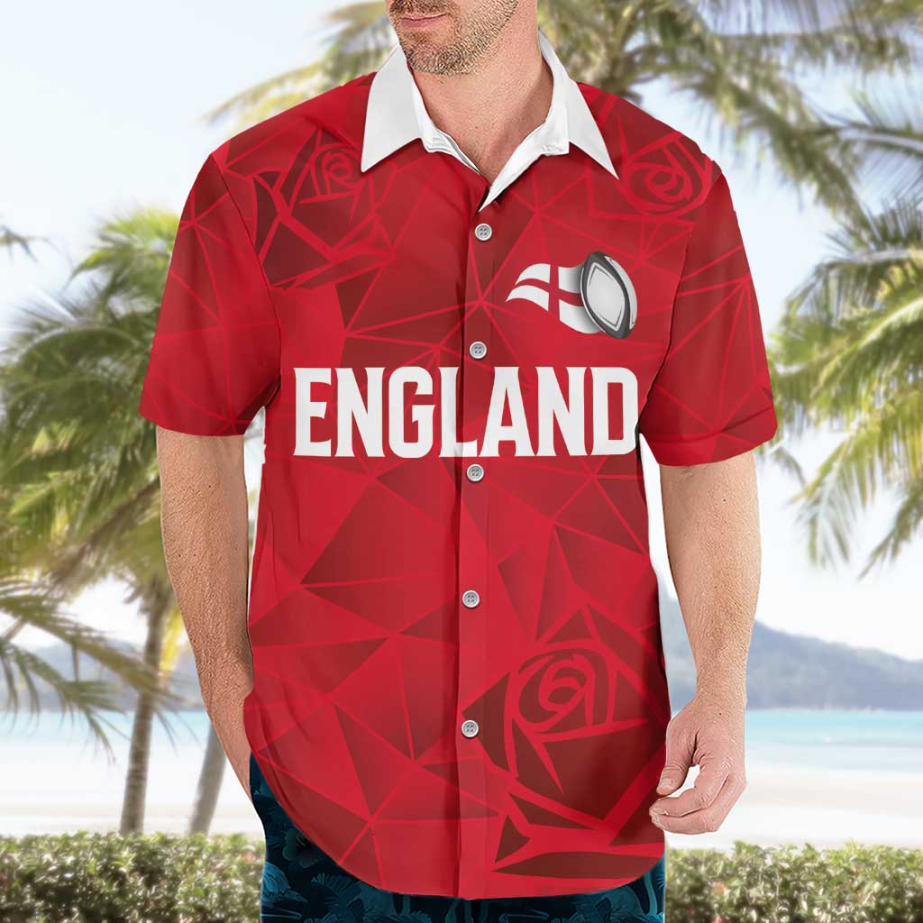 Custom England Rugby Hawaiian Shirt Roses Geometric Sport