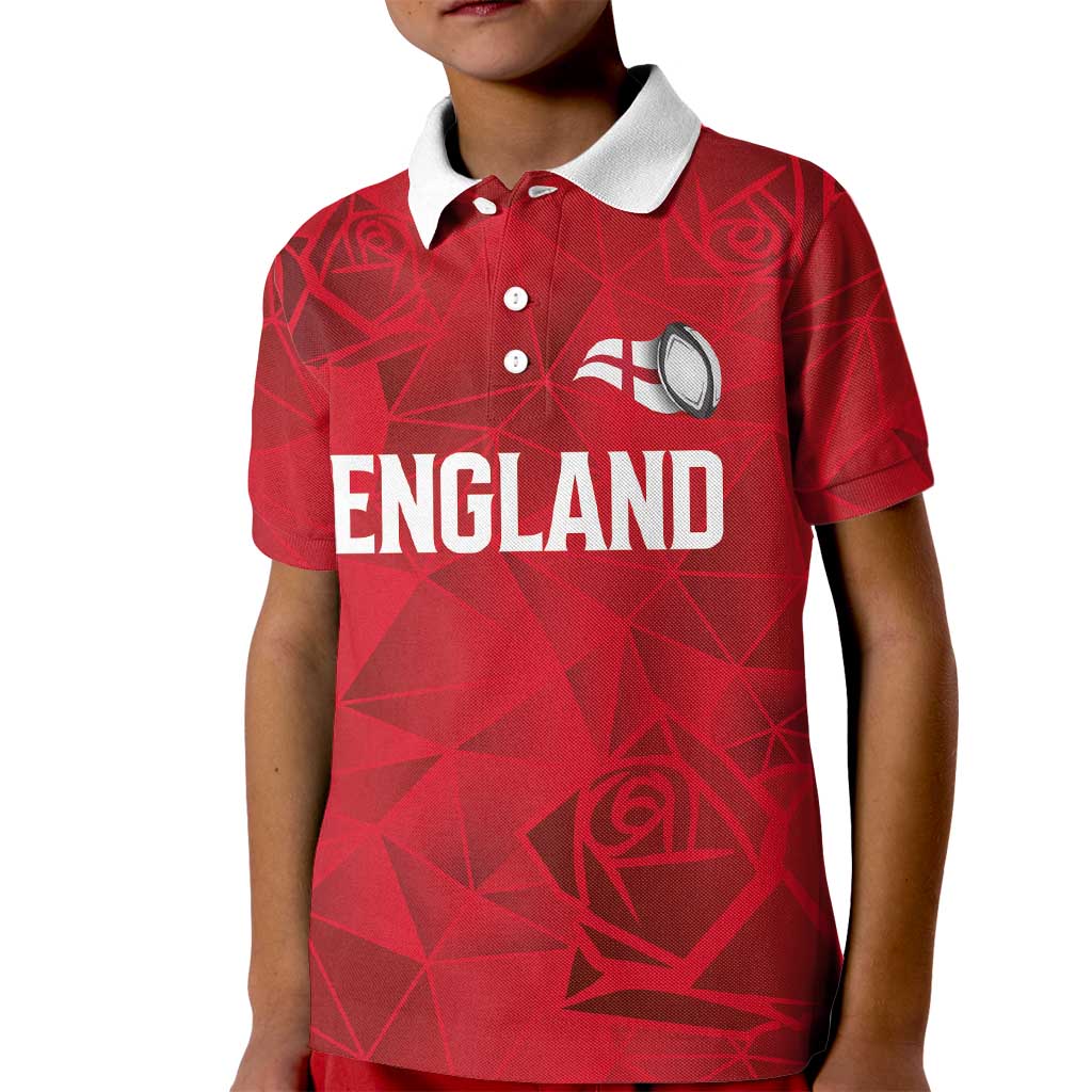Custom England Rugby Kid Polo Shirt Roses Geometric Sport