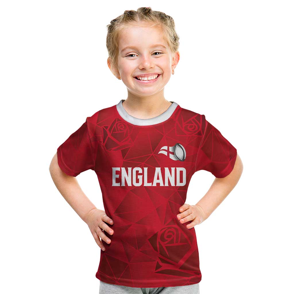 Custom England Rugby Kid T Shirt Roses Geometric Sport