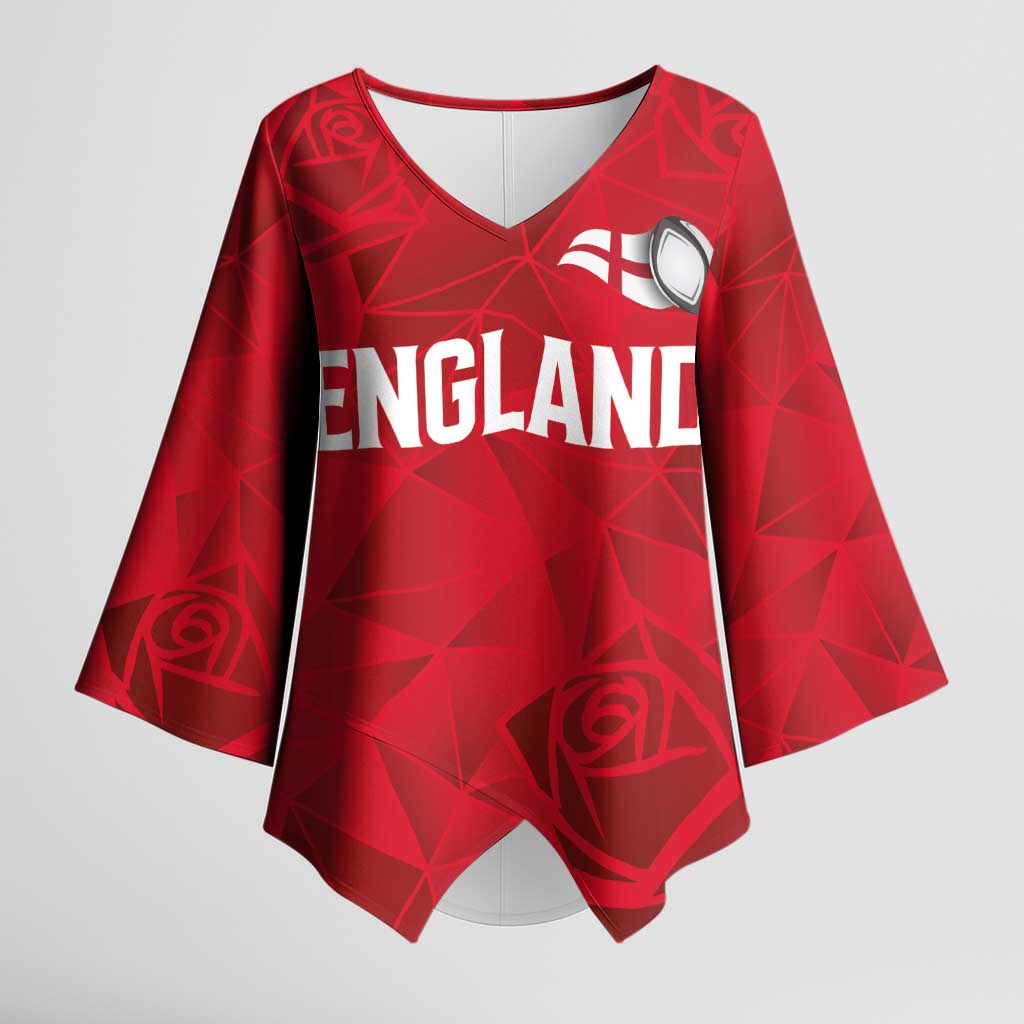 Custom England Rugby Kimono Sleeve Blouse Roses Geometric Sport