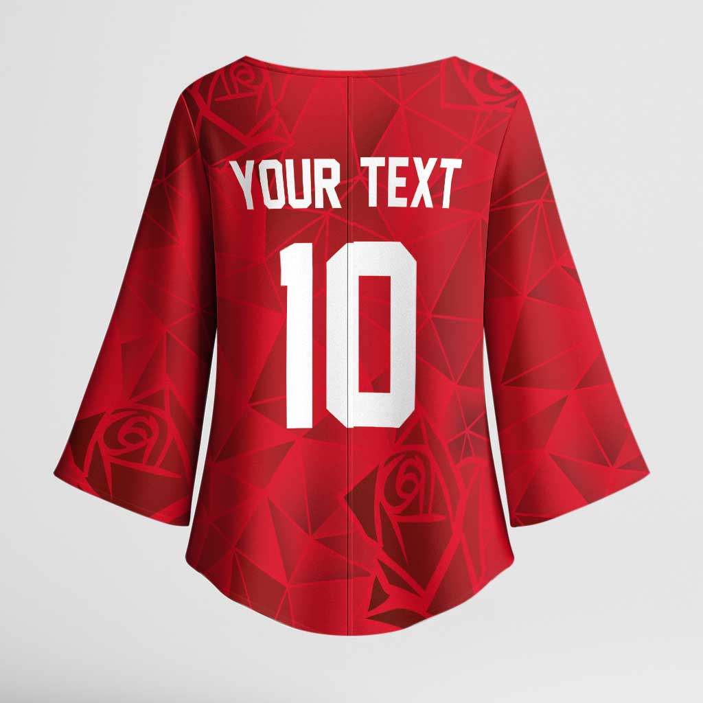 Custom England Rugby Kimono Sleeve Blouse Roses Geometric Sport