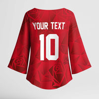 Custom England Rugby Kimono Sleeve Blouse Roses Geometric Sport