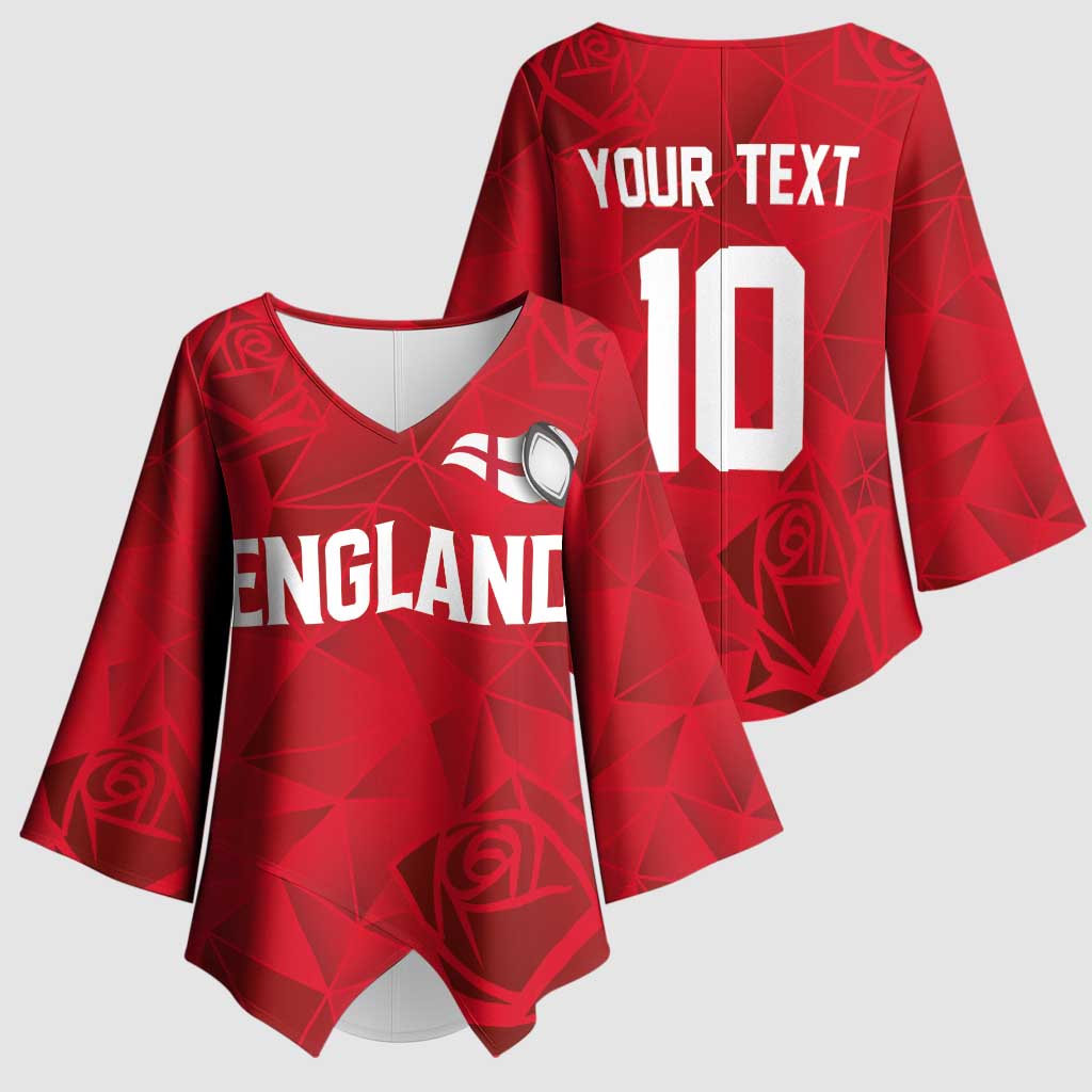 Custom England Rugby Kimono Sleeve Blouse Roses Geometric Sport