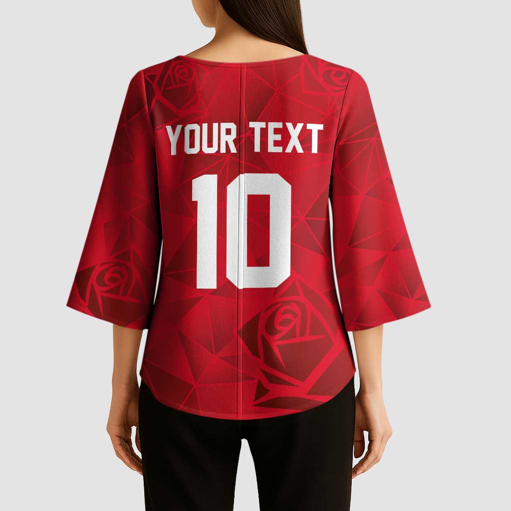 Custom England Rugby Kimono Sleeve Blouse Roses Geometric Sport