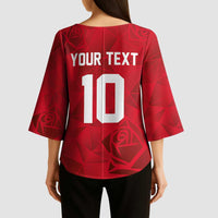 Custom England Rugby Kimono Sleeve Blouse Roses Geometric Sport