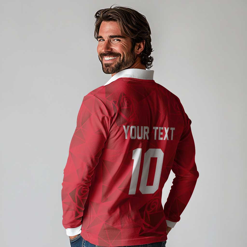 Custom England Rugby Long Sleeve Polo Shirt Roses Geometric Sport