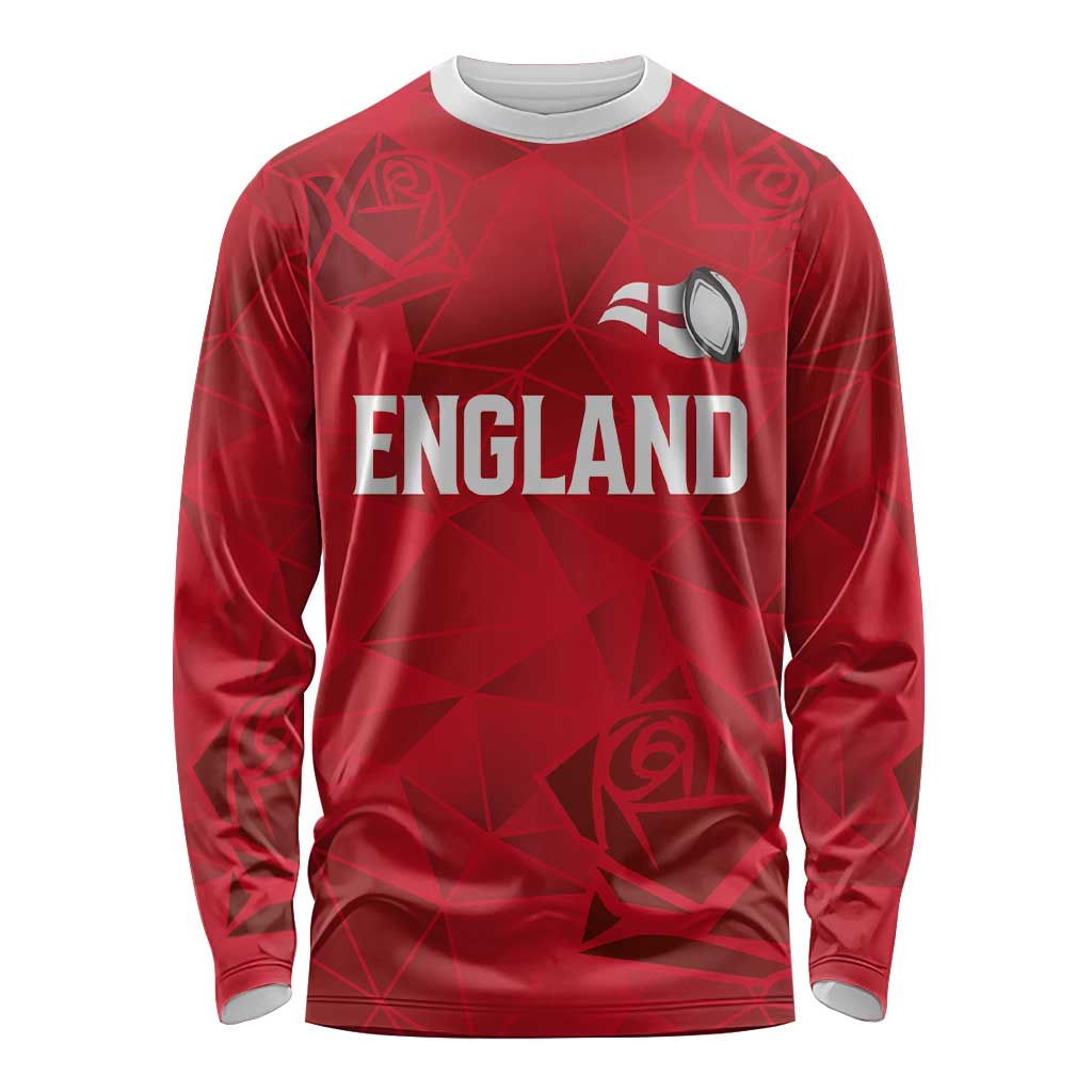 Custom England Rugby Long Sleeve Shirt Roses Geometric Sport