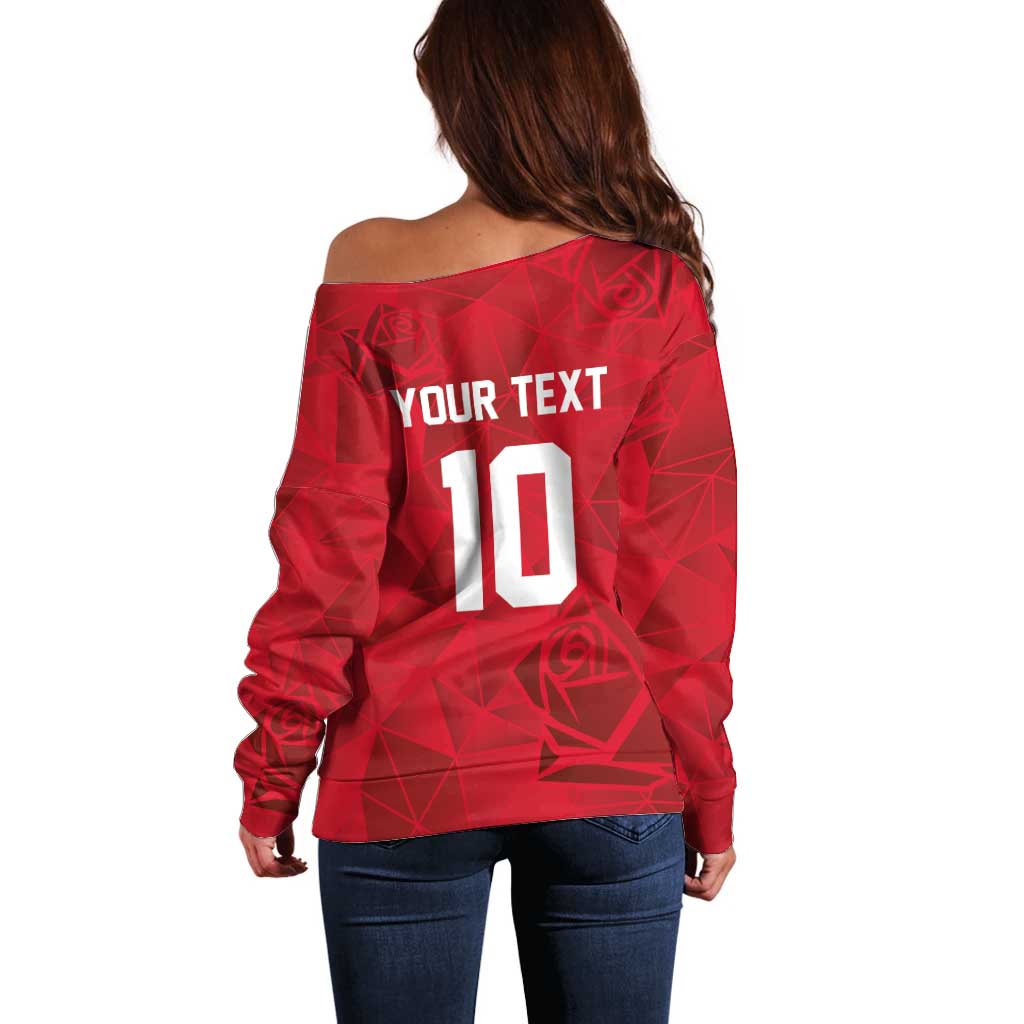 Custom England Rugby Off Shoulder Sweater Roses Geometric Sport