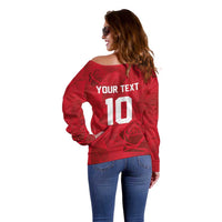 Custom England Rugby Off Shoulder Sweater Roses Geometric Sport