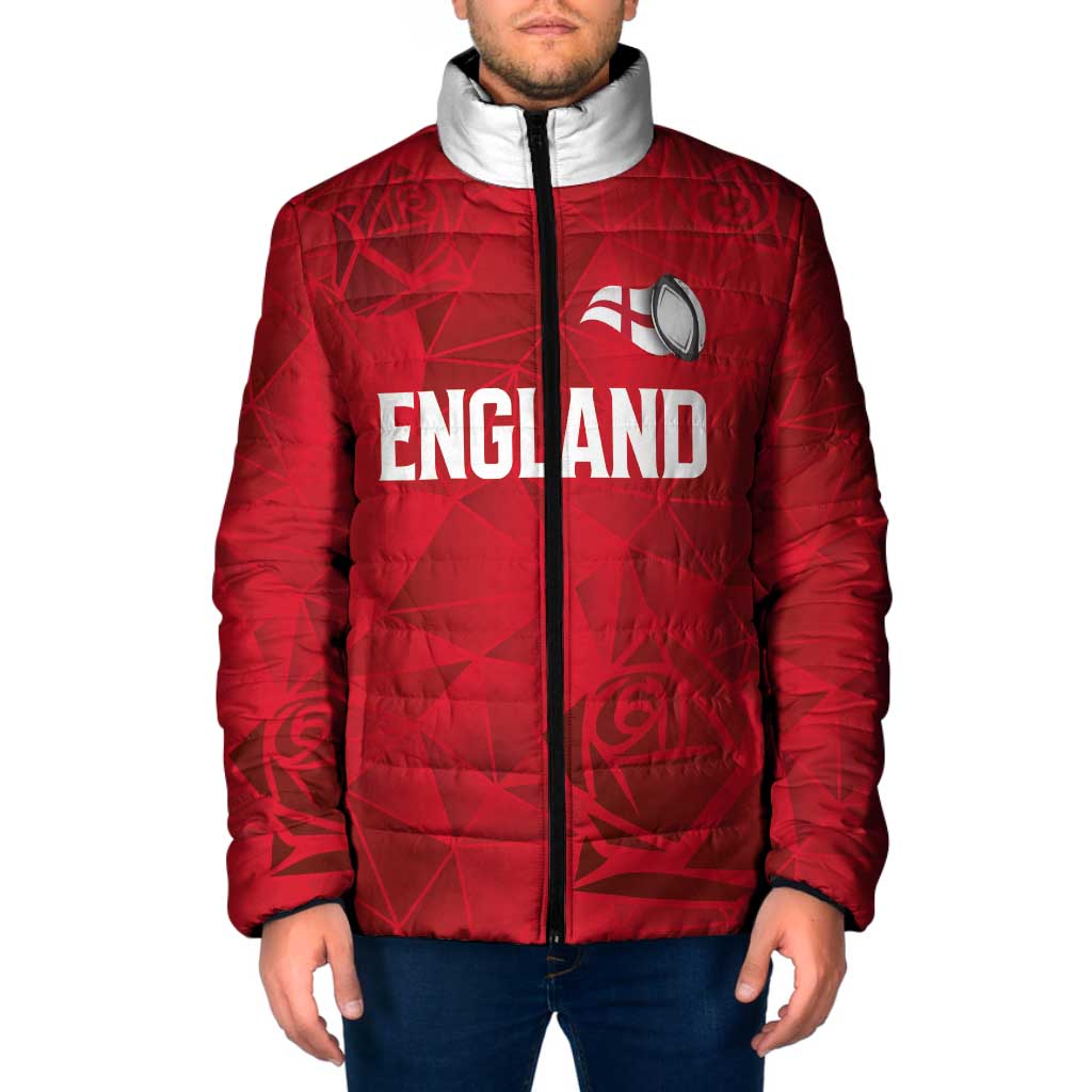 Custom England Rugby Padded Jacket Roses Geometric Sport