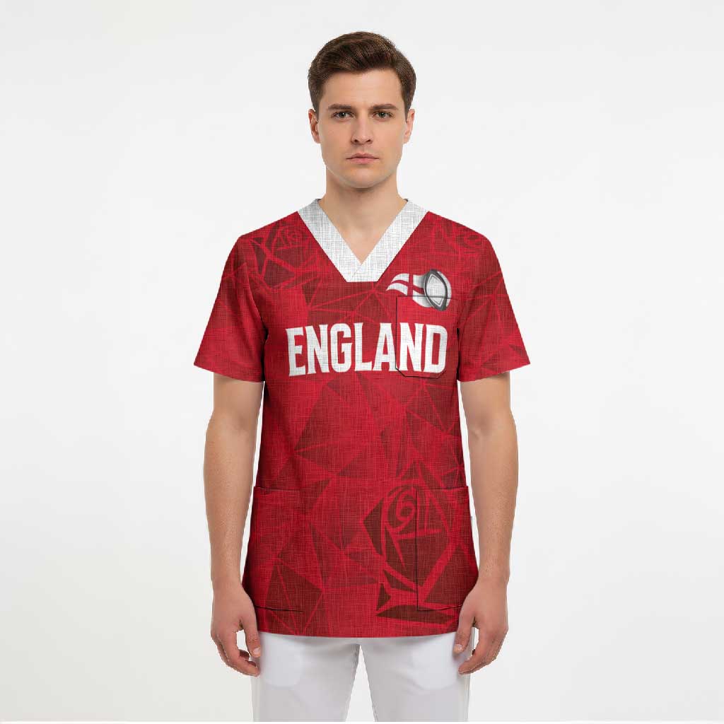 Custom England Rugby Scrub Top Roses Geometric Sport