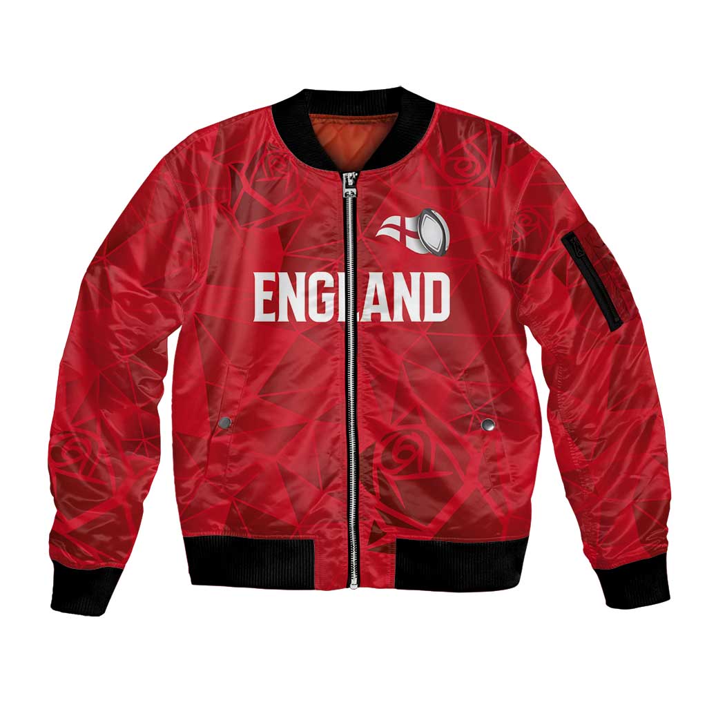Custom England Rugby Sleeve Zip Bomber Jacket Roses Geometric Sport
