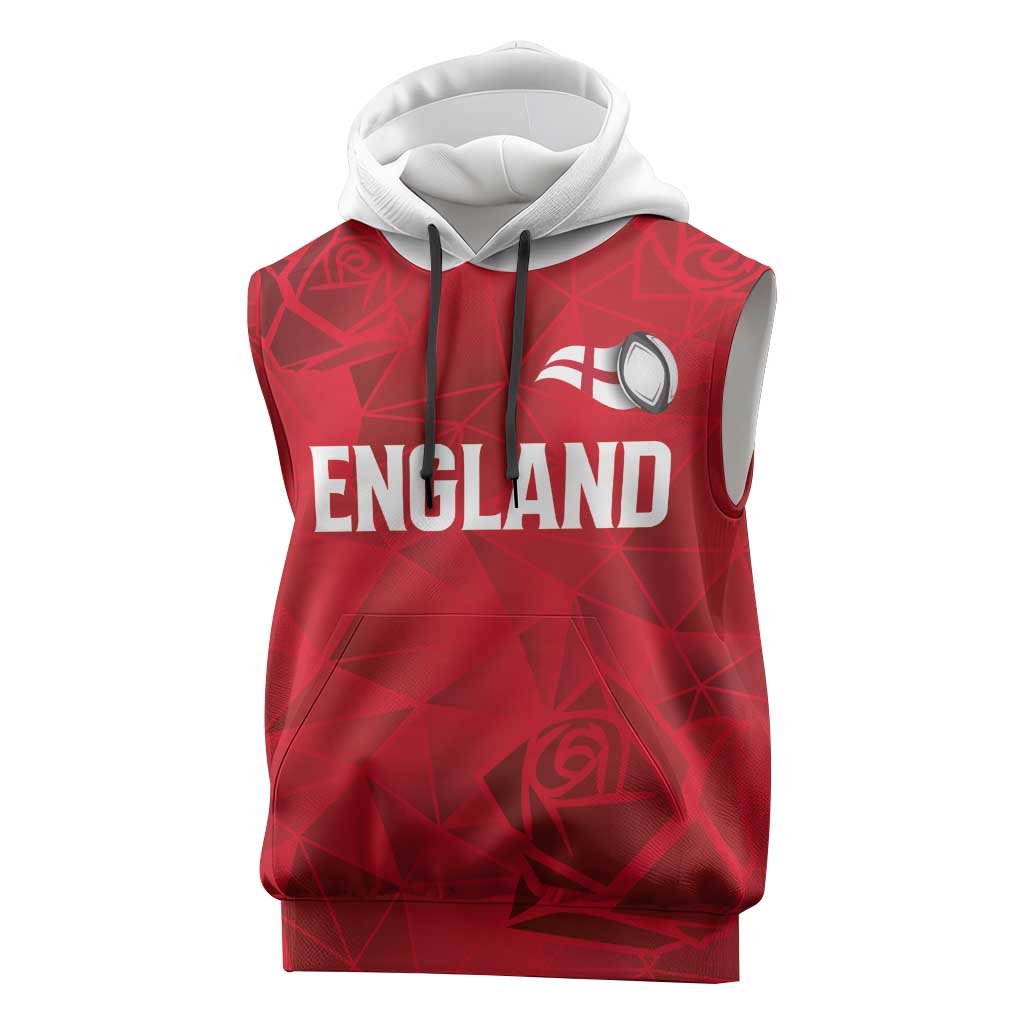 Custom England Rugby Sleeveless Hoodie Roses Geometric Sport
