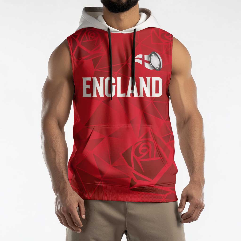 Custom England Rugby Sleeveless Hoodie Roses Geometric Sport