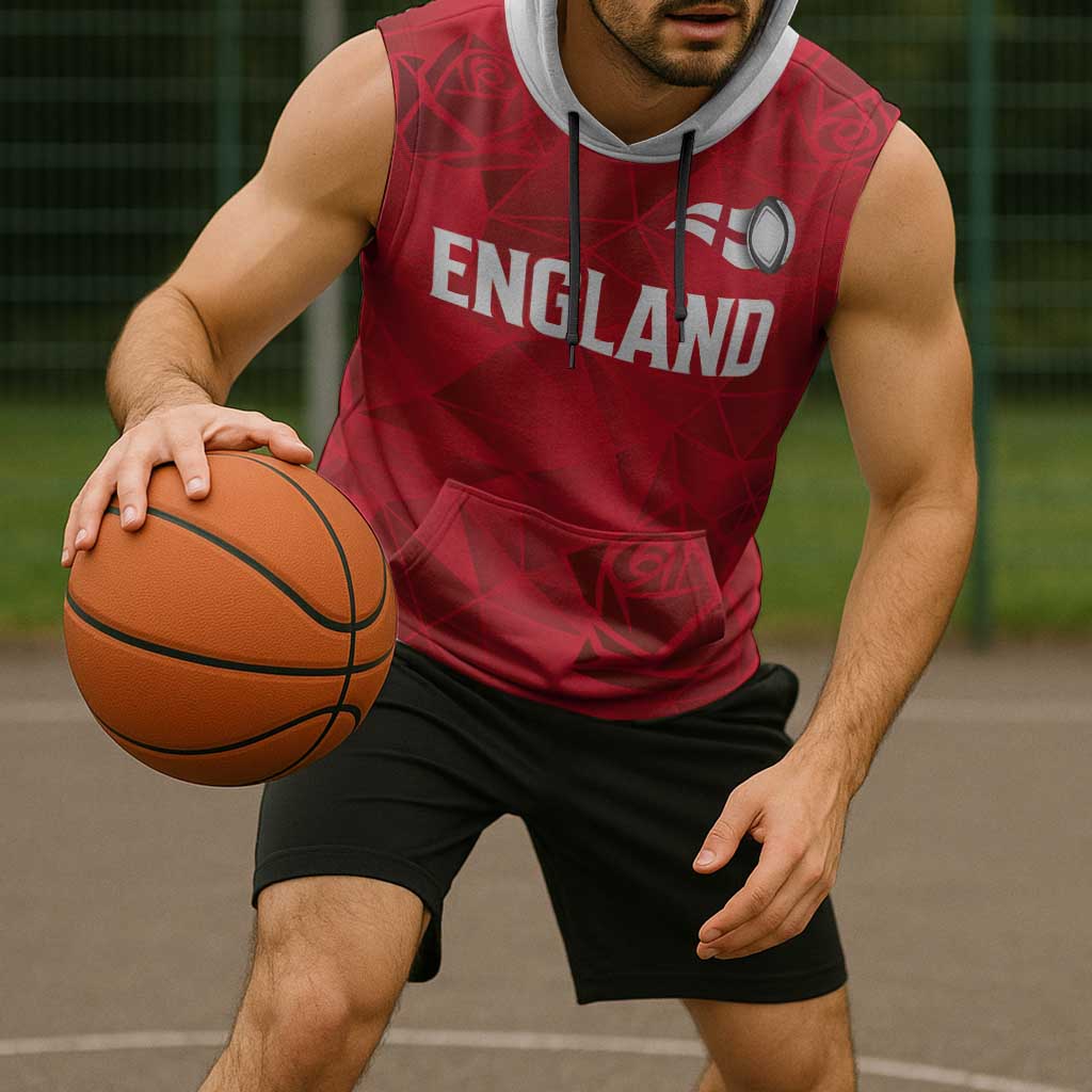 Custom England Rugby Sleeveless Hoodie Roses Geometric Sport