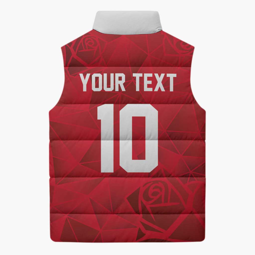 Custom England Rugby Sleeveless Puffer Jacket Roses Geometric Sport