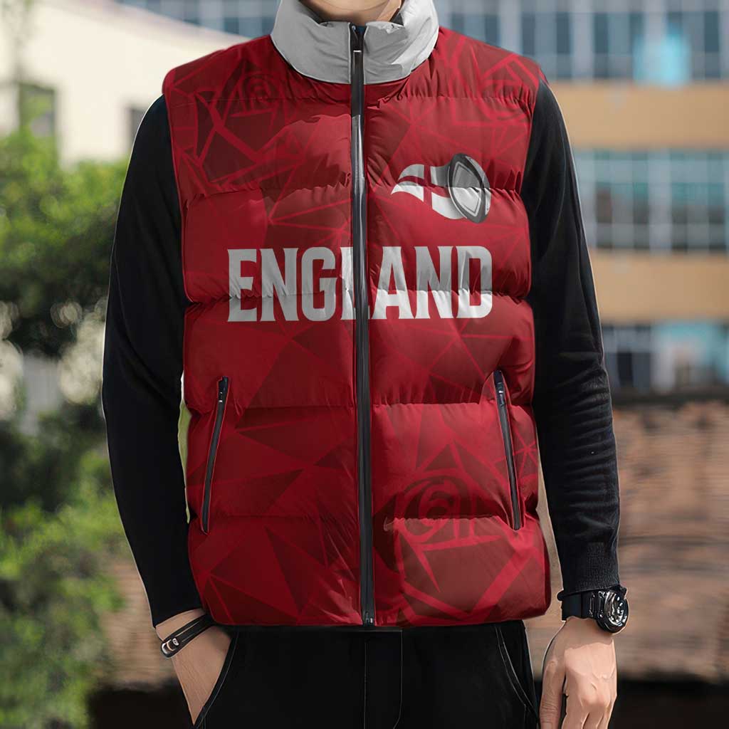 Custom England Rugby Sleeveless Puffer Jacket Roses Geometric Sport