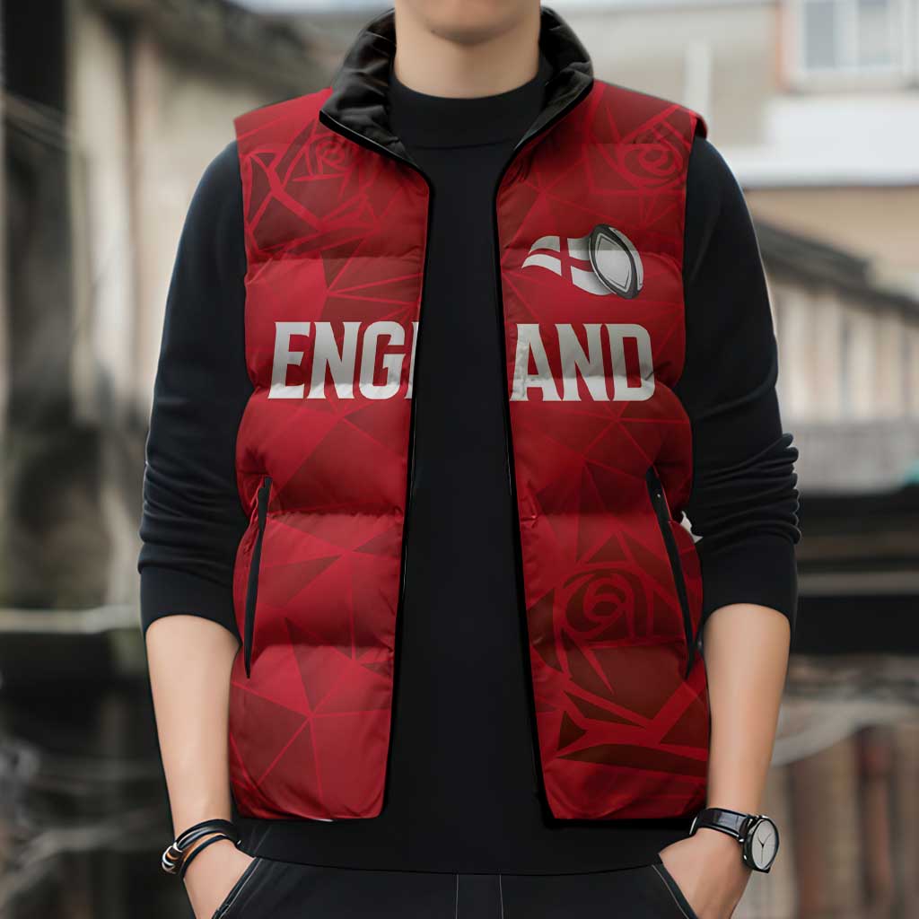 Custom England Rugby Sleeveless Puffer Jacket Roses Geometric Sport