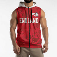 Custom England Rugby Sleeveless Zip Hoodie Roses Geometric Sport