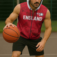Custom England Rugby Sleeveless Zip Hoodie Roses Geometric Sport