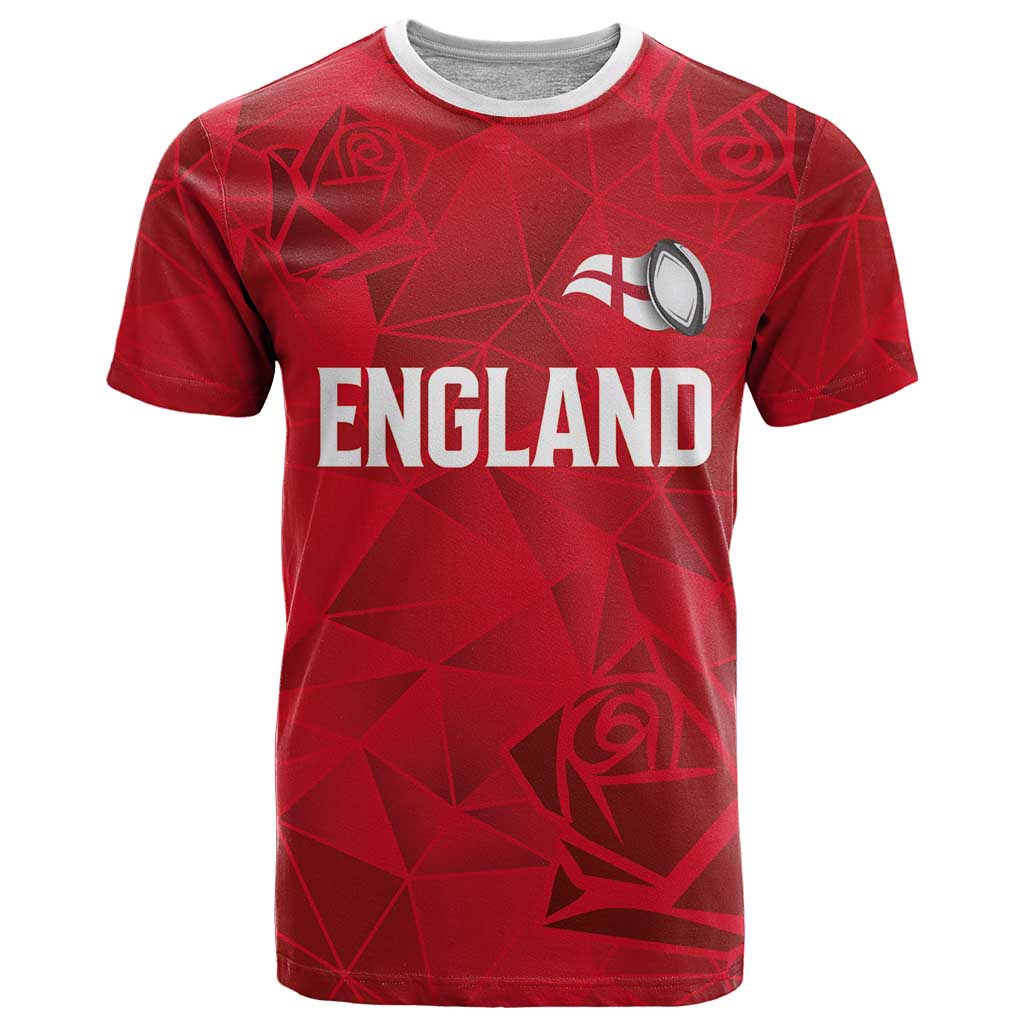 Custom England Rugby T Shirt Roses Geometric Sport